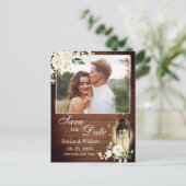 Wood White Rose Rustic FOTO Wedding Save the Date Postkarte (Stehend Vorderseite)