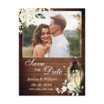 Wood White Rose Rustic FOTO Wedding Save the Date