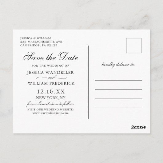 Wood White Roses Rustic Wedding Save the Date Postkarte (Rückseite)