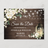 Wood White Roses Rustic Wedding Save the Date Postkarte (Vorderseite)