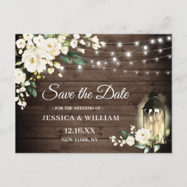 Wood White Roses Rustic Wedding Save the Date Postkarte