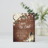 Wood White Roses Rustic Wedding Save the Date Postkarte (Stehend Vorderseite)