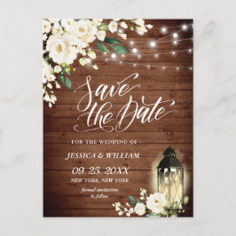 Wood White Roses Rustic Wedding Save the Date Postkarte