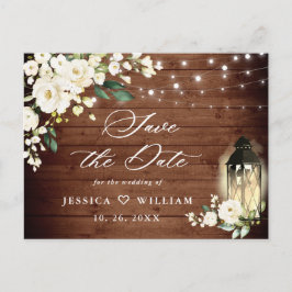 Wood White Roses Rustic Wedding Save the Date Postkarte