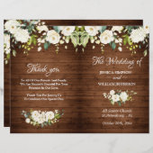 Wood & White Roses Rustikales Hochzeitsprogramm (Vorne/Hinten)