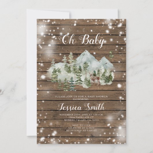 Wood Winter Deer Woodland Boy Baby Dusche Einladung (Vorderseite)