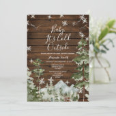 Wood Winter Pine Tree Cold Outside Baby Dusche Einladung (Stehend Vorderseite)