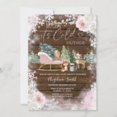 Wood Winter Pink Snowflake Sleigh Baby Dusche Einladung (Vorderseite)