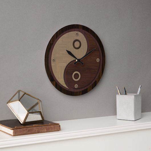 Wood Yin Yang Wall Clock Große Wanduhr (Büro)