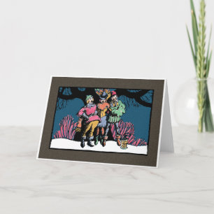 Woodblock-Ähnliche mittelalterliche Carolers Feiertagskarte