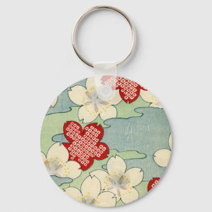 Woodblock Druck der Hartriegel-Blüten Schlüsselanhänger