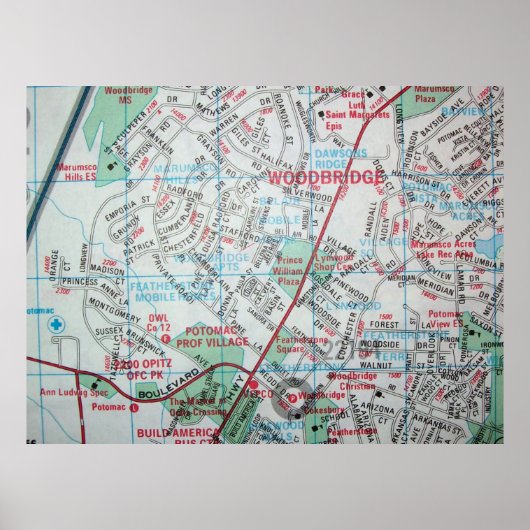 Woodbridge, VA Vintag Map Poster (Vorne)