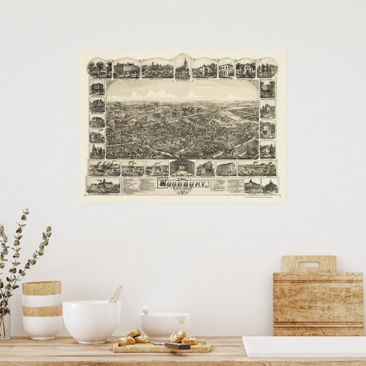 Woodbury, NJ Panoramic Map - 1886 Poster (Küche)