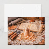 Woodcarving Angel in Progress with Tools and Shavi Postkarte (Vorne/Hinten)