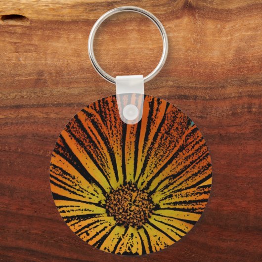 Woodcut Daisy Schlüsselanhänger (Vorderseite)