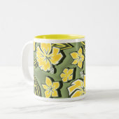 Woodcut Hibiskus Hawaiian Tropical Print Zweifarbige Tasse (Vorderseite Links)