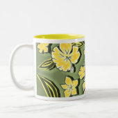 Woodcut Hibiskus Hawaiian Tropical Print Zweifarbige Tasse (Links)