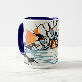 Woodcut Shattered Ice Campfire Embrace White Tasse
