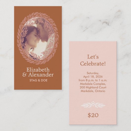 Woodcut Wreath Party Ticket - Rust (Vorne/Hinten)