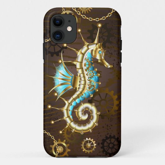 Wooden Background with Mechanical Seahorse Case-Mate iPhone Hülle (Rückseite)