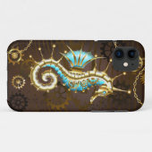 Wooden Background with Mechanical Seahorse Case-Mate iPhone Hülle (Rückseite (Horizontal))