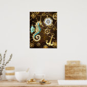 Wooden Background with Mechanical Seahorse Poster (Küche)