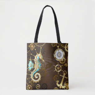 Wooden Background with Mechanical Seahorse Tasche
