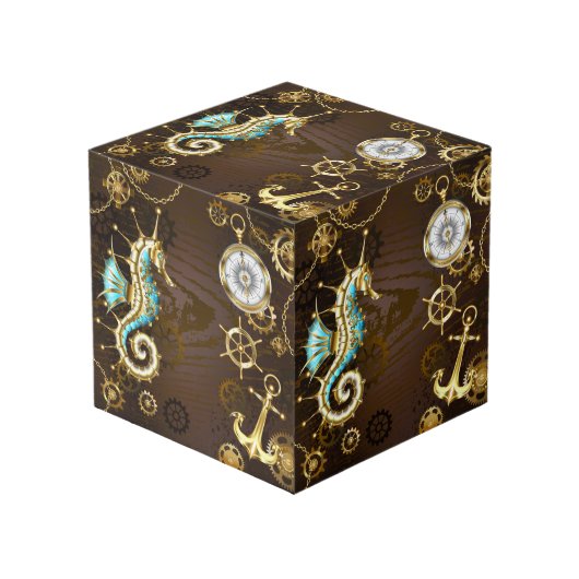 Wooden Background with Mechanical Seahorse Würfel (Vorderseite Schrägansicht)