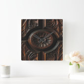 Wooden Carving Clock Quadratische Wanduhr (Zuhause)
