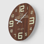 Wooden Family name Rustic  Große Wanduhr (Winkel)