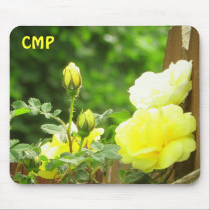 Wooden Fence and Yellow Rose your Initials Mousepad