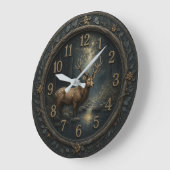  Wooden forest Rustic deer Große Wanduhr (Winkel)