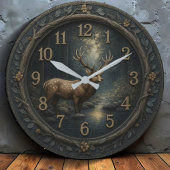  Wooden forest Rustic deer Große Wanduhr