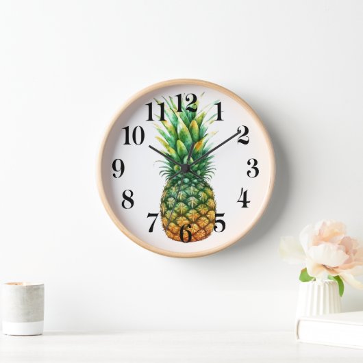 Wooden Frame Clock-Pineapple Print Uhr (Zuhause)