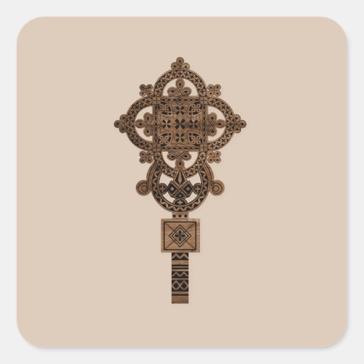 Wooden Hand Cross Quadratischer Aufkleber (Vorderseite)
