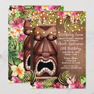 Wooden Hawaiian Tiki Luau Sommer Geburtstagsparty Einladung