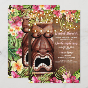 Wooden Hawaiian Tiki Luau Summer Brautparty Einladung