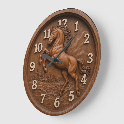 Wooden horse carved rustic equestrian rustic art große wanduhr (Winkel)