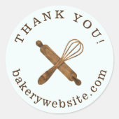 Wooden Rolling Pin & Whisk Bakery Thank You Runder Aufkleber (Vorderseite)
