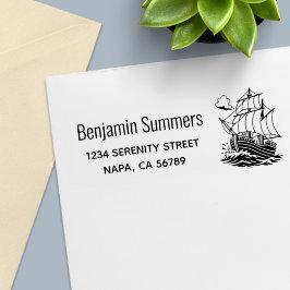 Wooden Sailing Ship Stormy Sea Return Address Permastempel