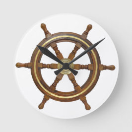 Wooden Ship Steering Wheel Round Clock Runde Wanduhr