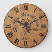 Wooden Style Wild Rose Wall Clock for Mom Große Wanduhr (Vorderseite)