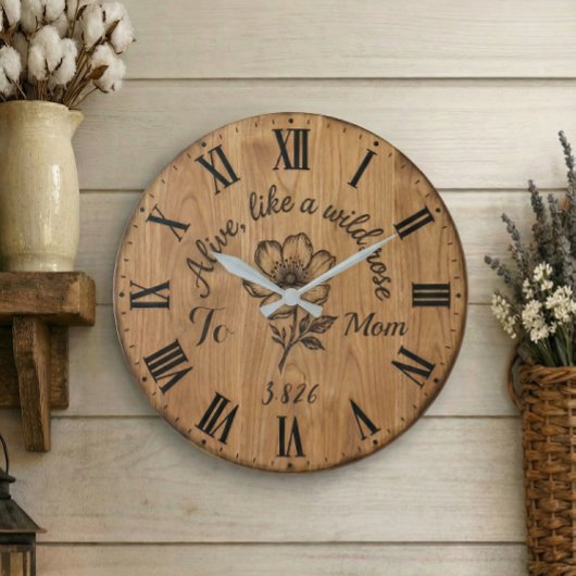 Wooden Style Wild Rose Wall Clock for Mom Große Wanduhr