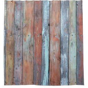 Wooden wall texture, old painted multicolored wood duschvorhang