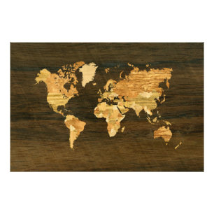 Wooden World Map Fotodruck