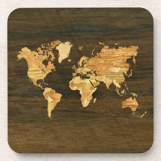 Wooden World Map Getränkeuntersetzer (Vorderseite)