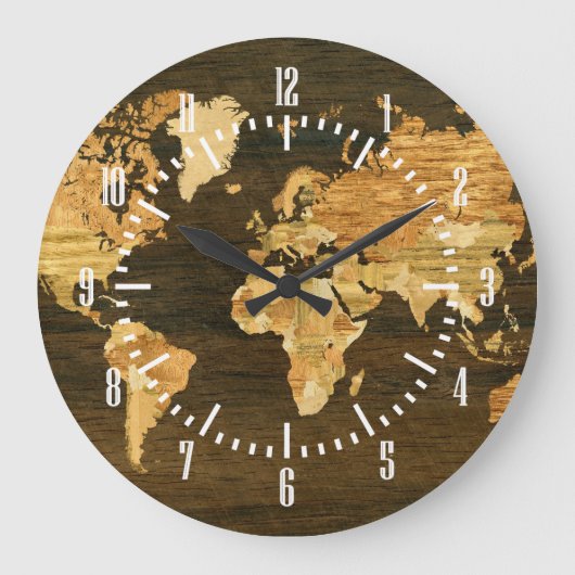 Wooden World Map Große Wanduhr (Vorderseite)