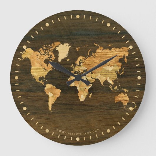 Wooden World Map Große Wanduhr (Vorderseite)