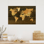 Wooden World Map Poster (Küche)