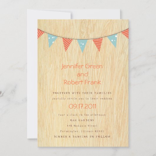 Woodgrain mit Fahnen-Einladung Einladung (Vorderseite)